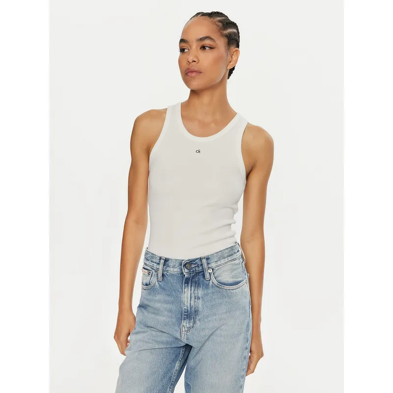Calvin Klein Τοπ Graphic K20K208065 Λευκό Slim Fit