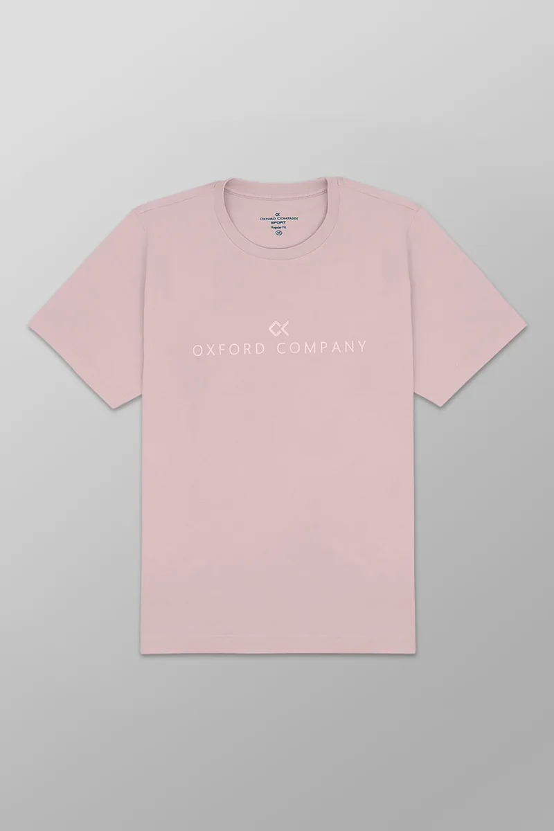 Oxford Company ανδρικό T-shirt μονόχρωμο με κεντημένο λογότυπο Regular Fit - K501-MZ20.35 Ροζ