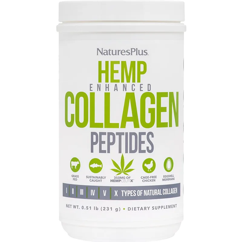 Natures Plus Hemp Enhanced Collagen Peptides Συμπλήρωμα Διατροφής Πεπτιδίων Κολλαγόνου με Κανναβινοειδή για Καλύτερη Απορρόφηση σε Μορφή Σκόνης για Υγιή Μαλλιά, Δέρμα Νύχια & Αρθρώσεις 231g