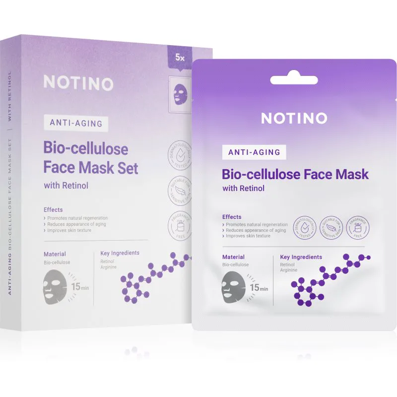 Notino Anti-Aging Bio-Cellulose Face Mask with Retinol Σετ υφασμάτινων μασκών ενάντια στις ρυτίδες