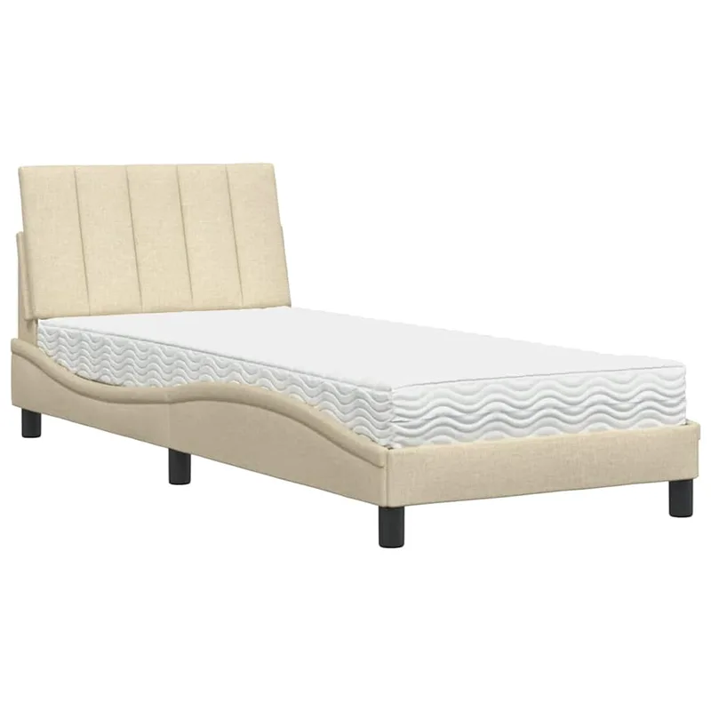 vidaXL Κρεβάτι με Στρώμα Hanko Κρεμ 90x190 εκ.Υφασμάτινο