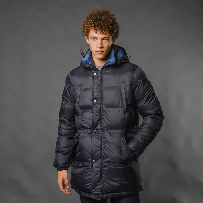 Padded Long Jacket Μαύρο με Κουκούλα (Modern Fit)