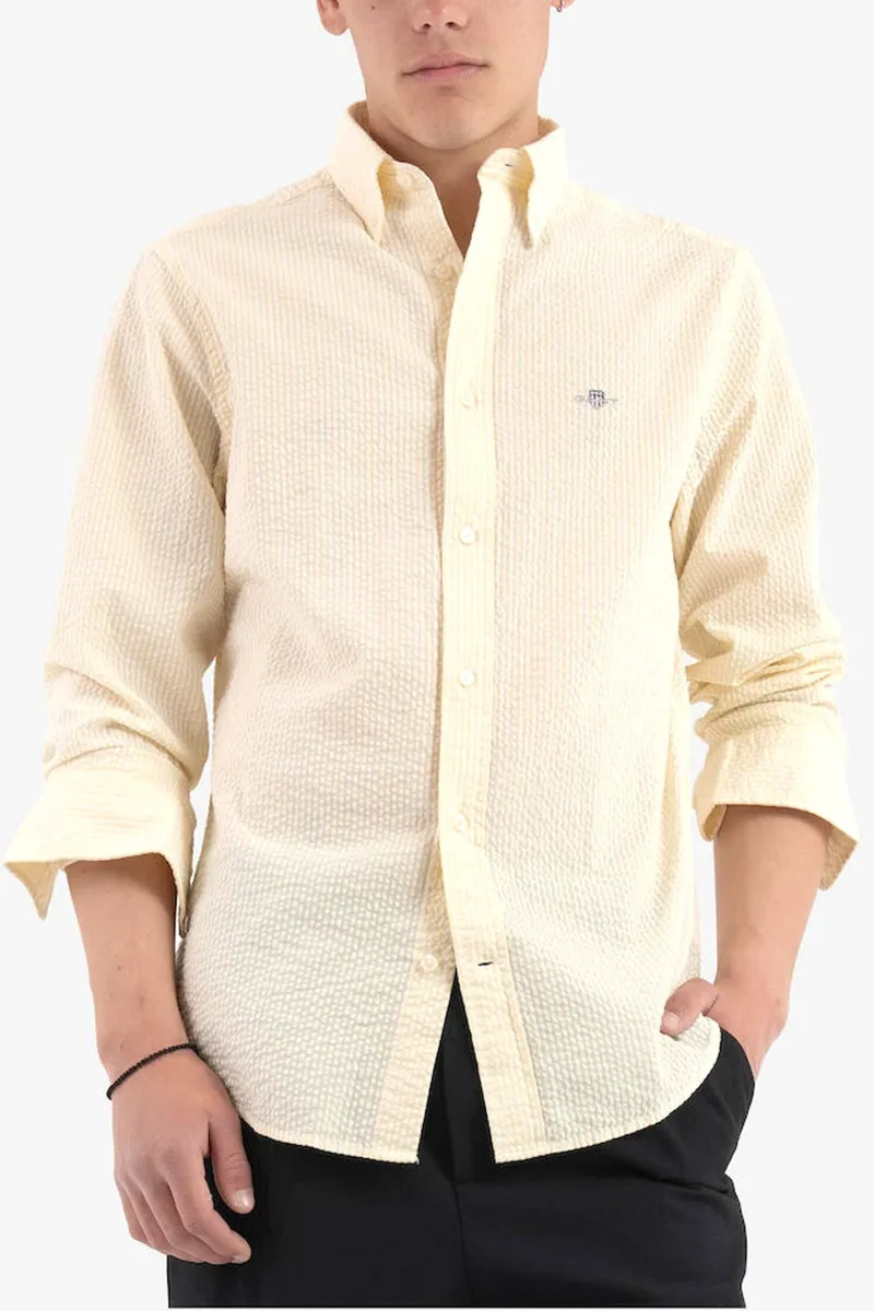 GANT ΠΟΥΚΑΜΙΣΟ REGULAR FIT SEERSUCKER ΡΙΓΕ ΚΙΤΡΙΝΟ - ΛΕΥΚΟ