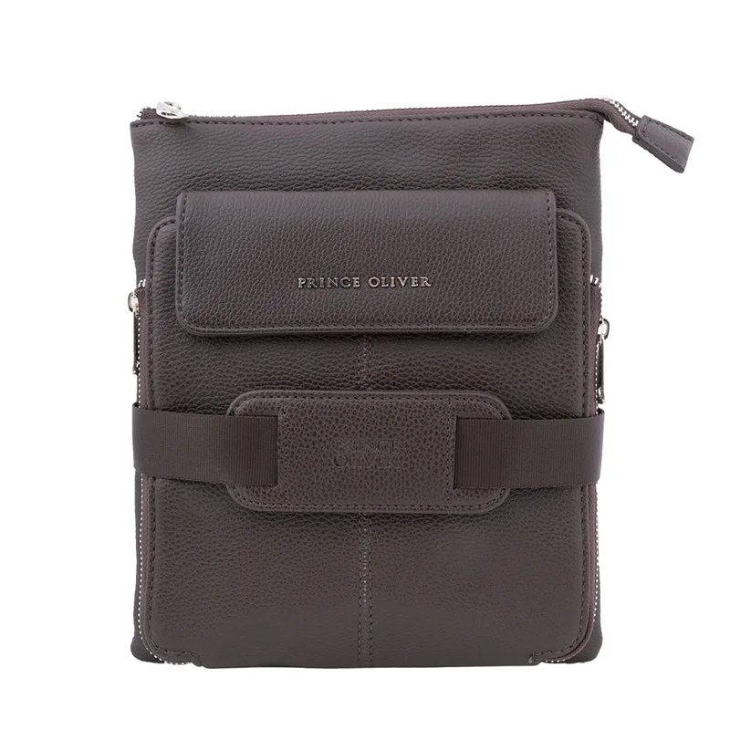 Prince Oliver Ανδρική Τσάντα Messenger Bag Καφέ Σκούρο