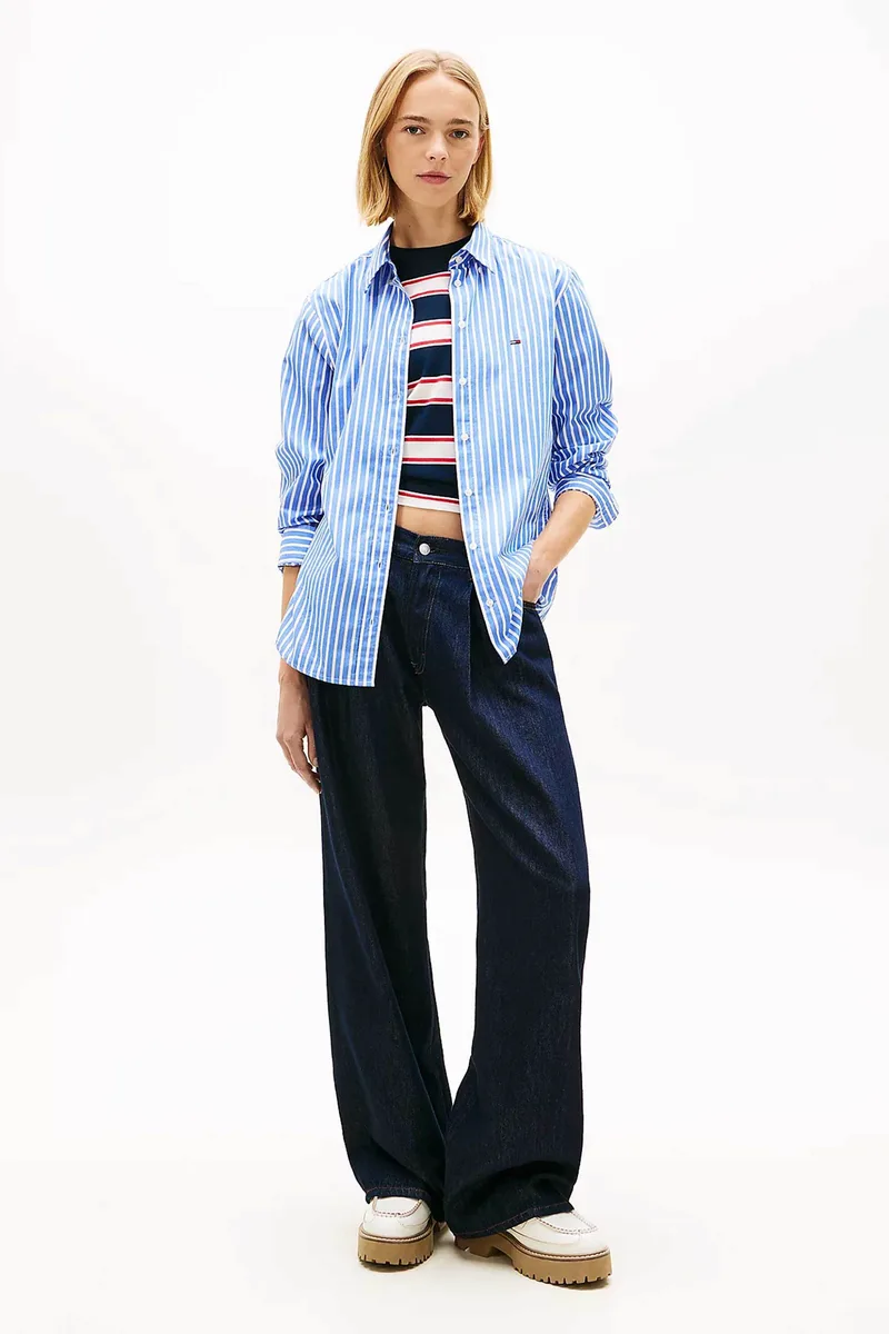 Tommy Jeans γυναικείο πουκάμισο ριγέ με λογότυπο Regular Fit - DW0DW22211 Μπλε