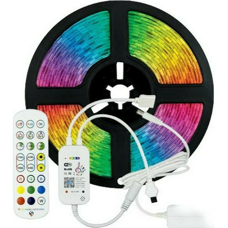 Rixme Ταινία LED Τροφοδοσίας 12V RGB Μήκους 5m Σετ με Τηλεχειριστήριο και Τροφοδοτικό Τύπου SMD5050