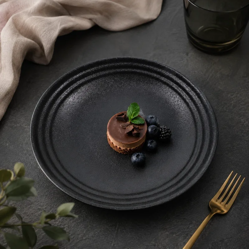 Rinart Porcelain Πιάτο Φρούτου Πορσελάνης Piana Pietra Μαύρο 23cm