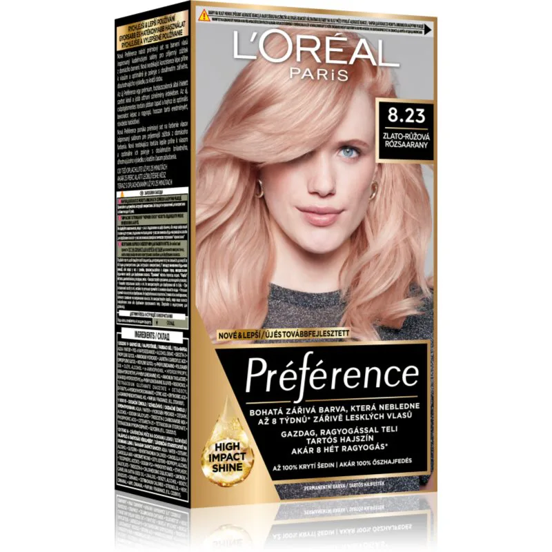 L’Oréal Paris Préférence βαφή μαλλιών απόχρωση 8.23 Medium Rose Χρυσό 1 τμχ