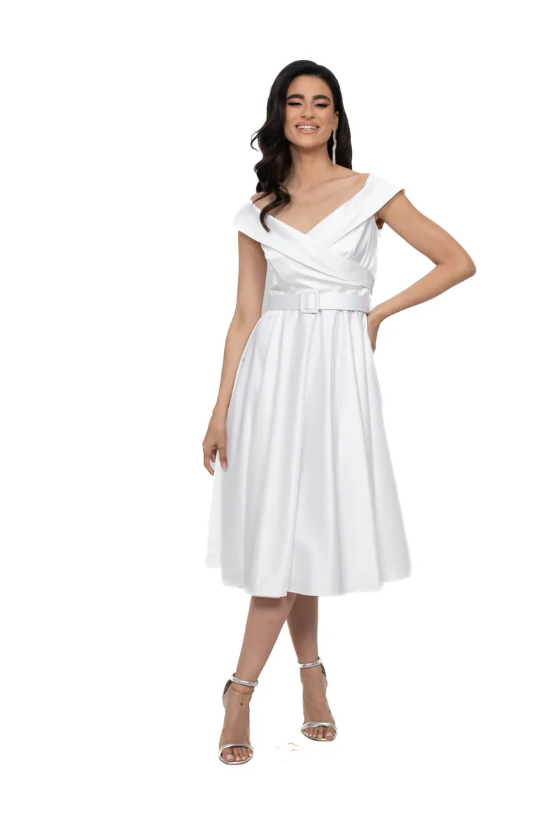ΦΟΡΕΜΑ ΜΙΝΤΙ ΣΑΤΕΝ ΚΛΟΣ OFFSHOULDER ΛΕΥΚΟ ΛΕΥΚΟ