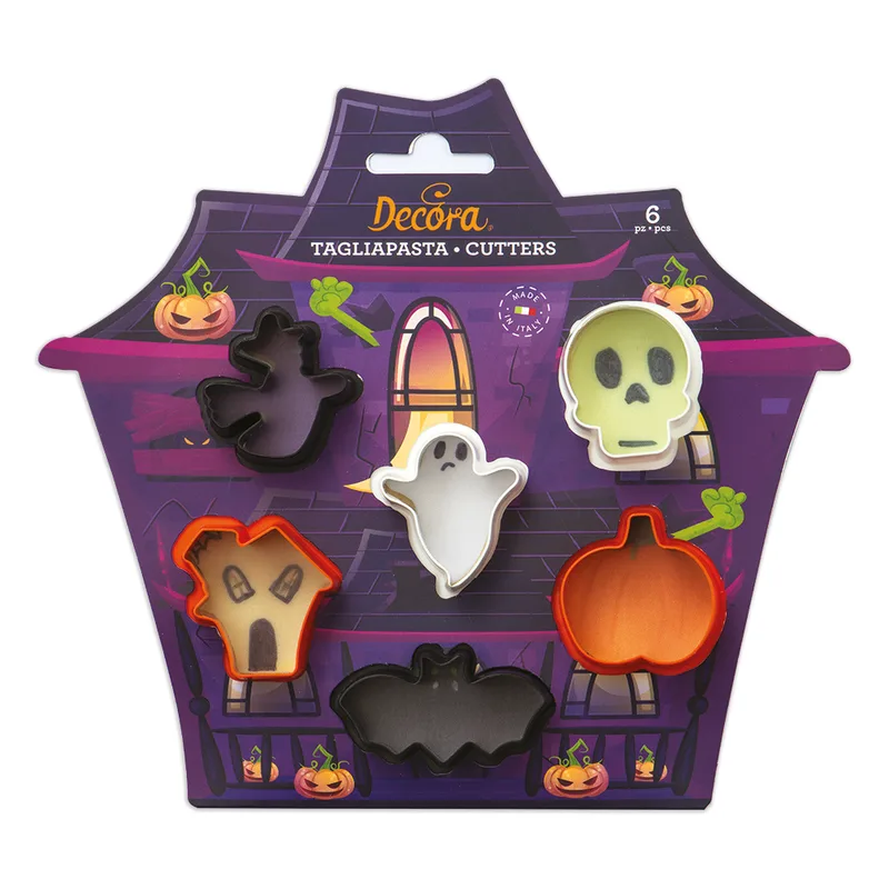 6 HALLOWEEN MINI PLASTIC COOKE CUTTERS 3/5 X H 2,2 CM