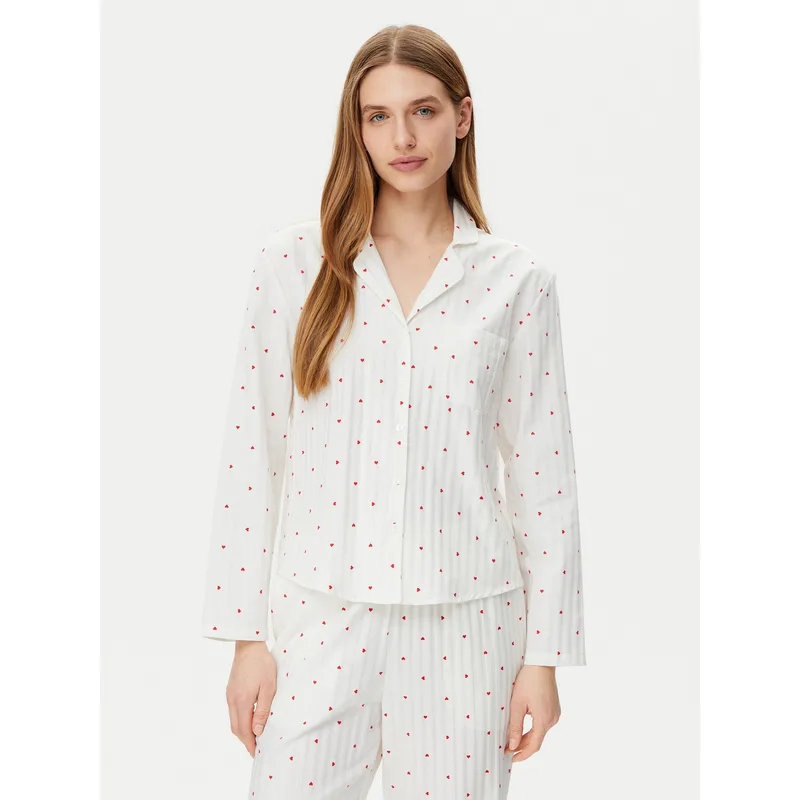 Hunkemöller Μπλούζα πιτζάμας Jacquard Hearts 301436 Λευκό Relaxed Fit