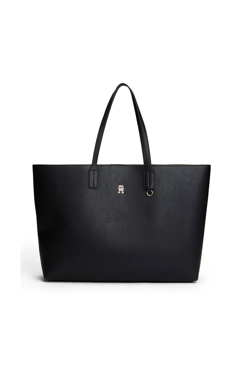 Tommy Hilfiger γυναικεία τσάντα shopper με μεταλλικό monogram "TH Icon" - AW0AW18173 Μαύρο