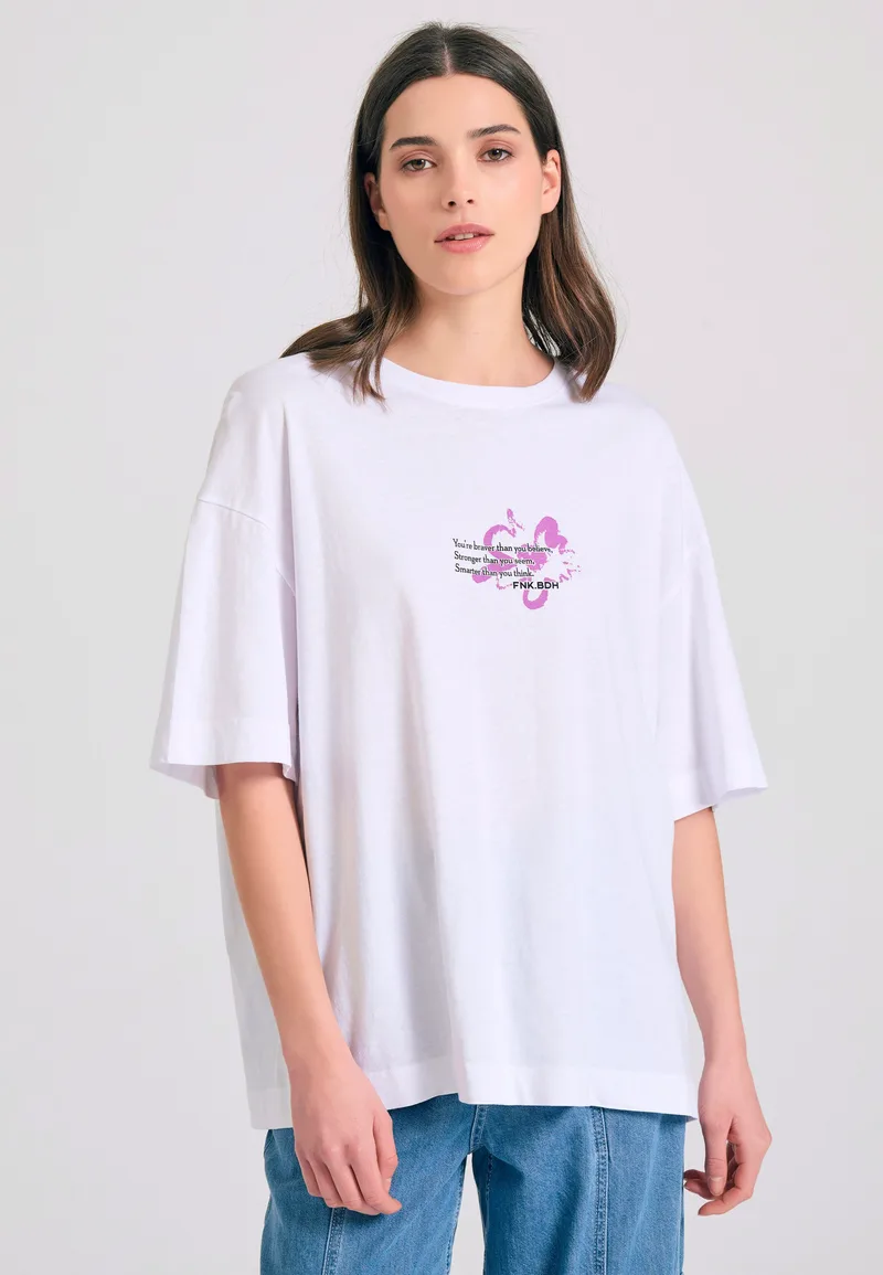Γυναικείο loose fit t-shirt με abstract text artwork τύπωμα