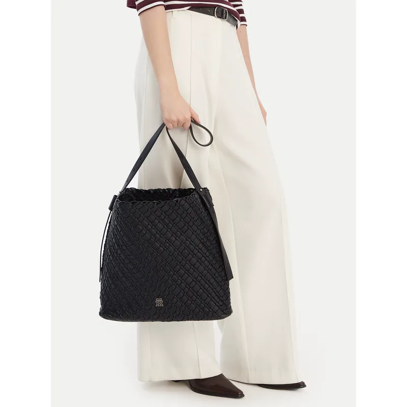 Τσάντα Tommy Hilfiger Th Braided Maxi Hobo AW0AW18161 Μαύρο