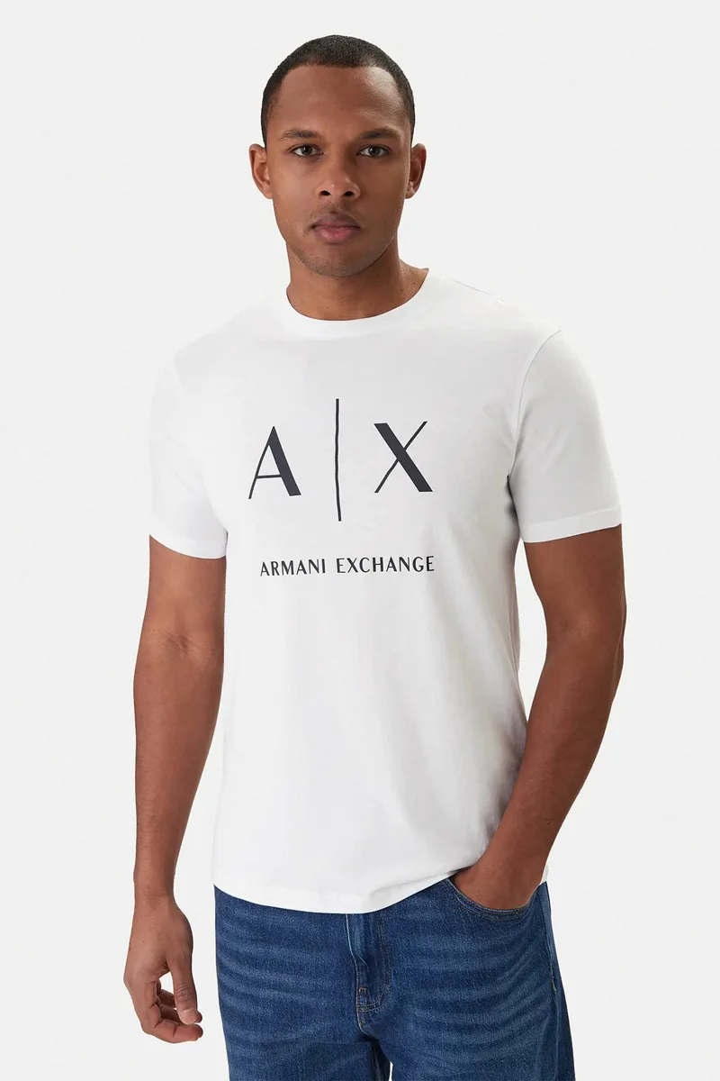 Armani Exchange ανδρικό T-shirt με logo print Slim Fit - XM002683AF10356 Κρέμ