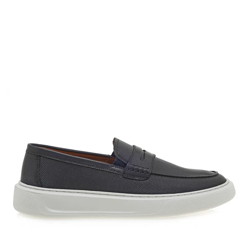 Ανδρικά Δερμάτινα Loafers Renato Garini 52319-Denever Μπλε Δέρμα U562V319230A
