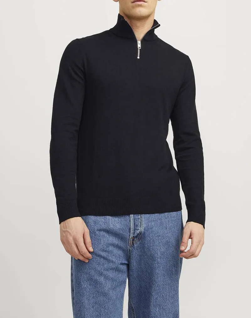 JACK&JONES JJEEMIL KNIT HALF ZIP NOOS 12189339-BLACK Black