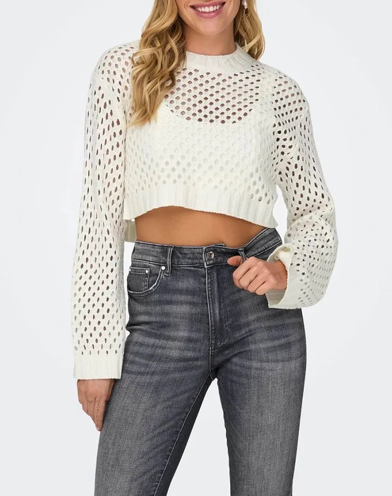 ONLY ONLSMILLA SHORT PULLOVER KNT NOOS 15300575-Marshmallow OffWhite