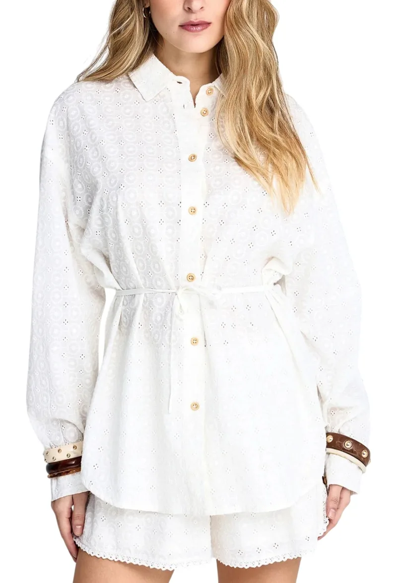 Πουκάμισο Μακρυμάνικο Funky Buddha Embroidery Από Βαμβάκι FBL013-114-05-WHITE Γυναικείο