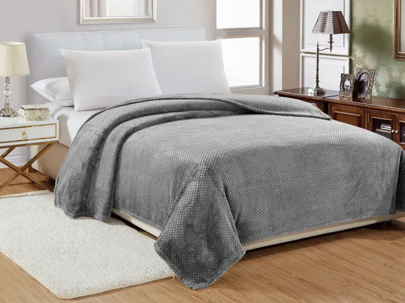 Κουβέρτα Υπέρδιπλη Βελουτέ Popcorn Jacquard Flannel Γαρύφαλλο 220x240 - Γκρι
