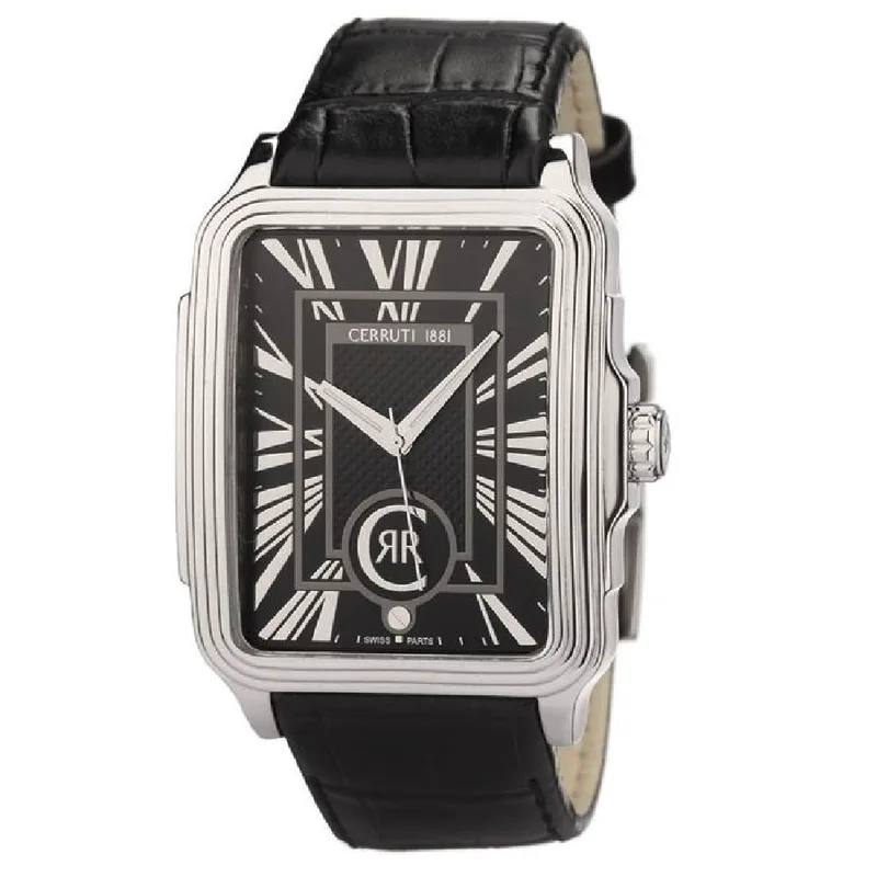 Cerruti Rettangolare Black Leather Strap CRB021A222B