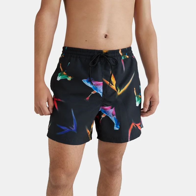 FLORAL SWIM SHORTS 15" ΜΑΥΡΟ