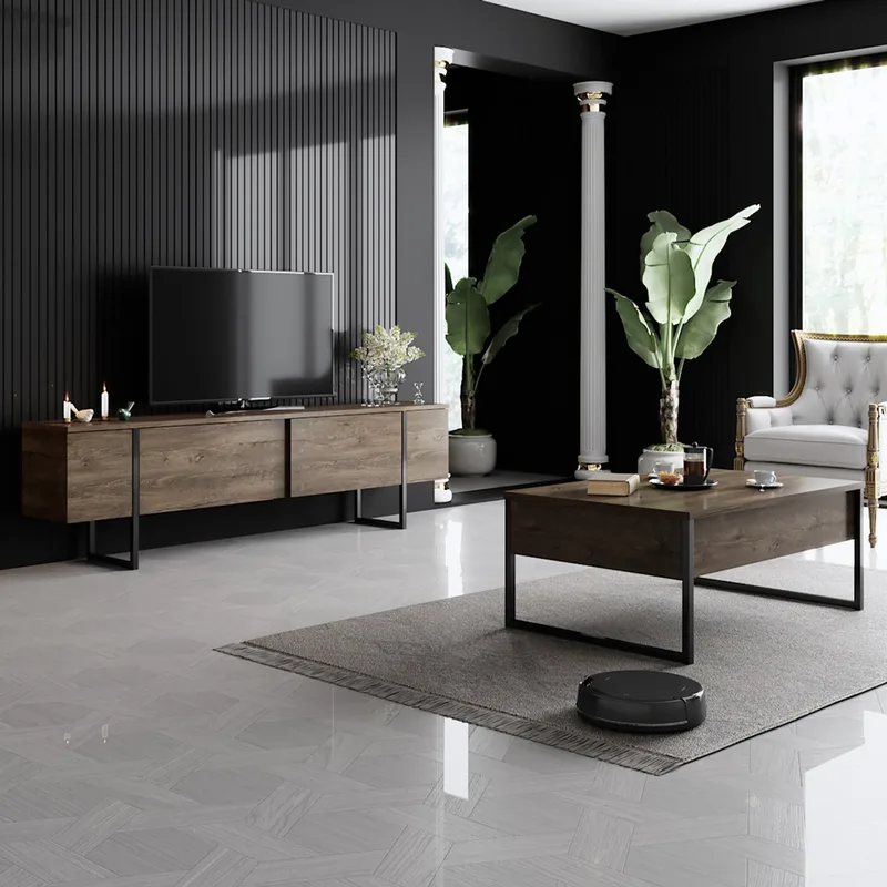 Σετ Επίπλων Σαλονιού Luxe Set - Walnut, Black 618Bly1171 (180x47x30 cm)
