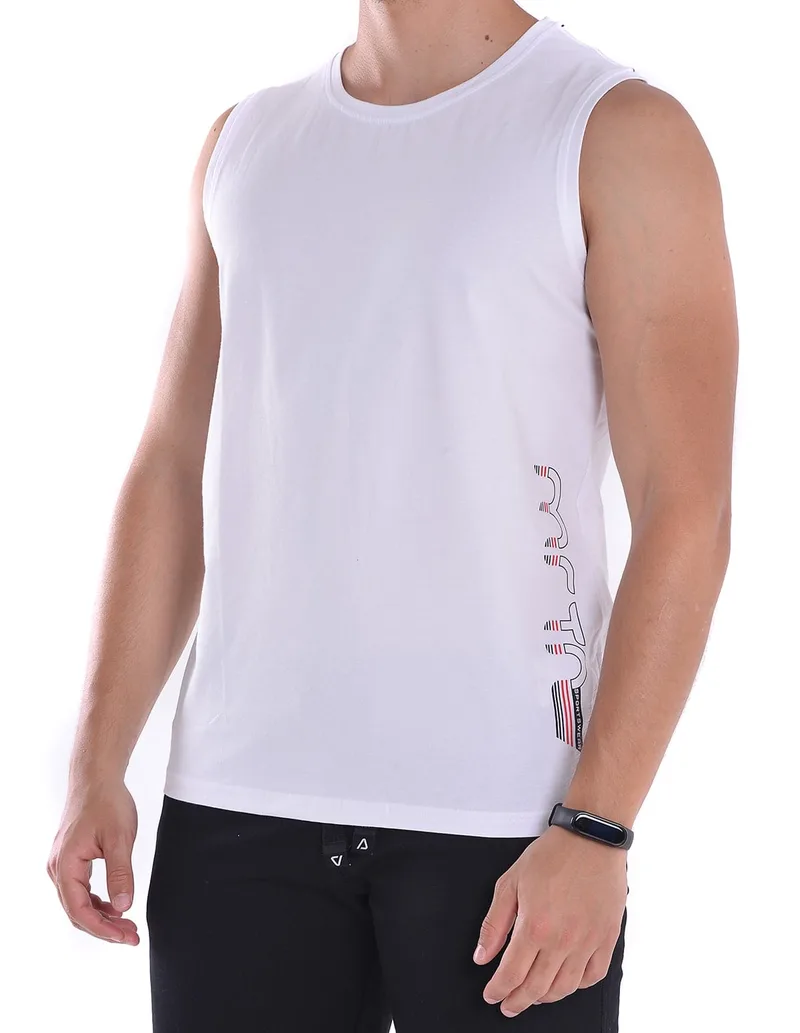 Ανδρικό αμάνικο t-shirt σε λευκό χρώμα