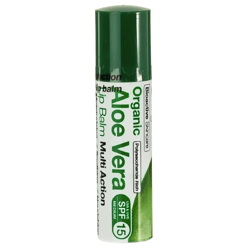 Dr Organic Aloe Vera Multi Action Lip Balm Spf15 Επανορθωτικό Balm με Αλόη Βέρα και Δείκτη Προαστασίας Spf15, 5.7ml