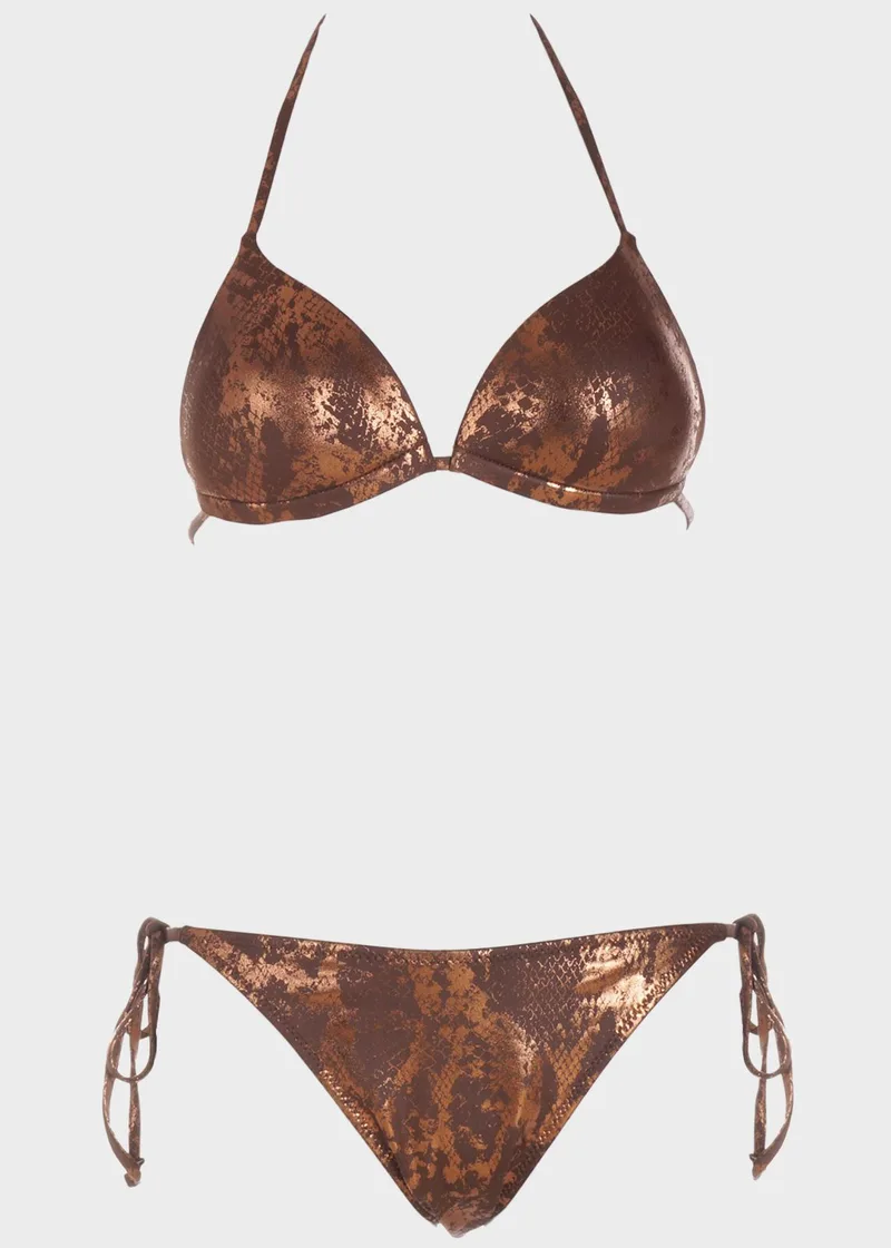 Bikini push up τριγωνάκι μεταλιζέ animal print. Καλύπτει B Cup ΚΑΦΕ