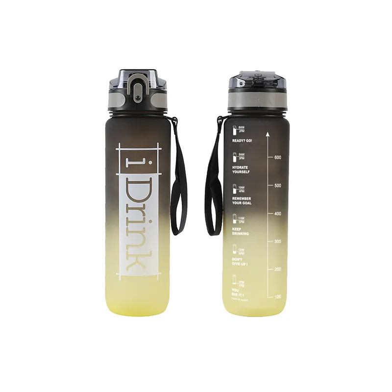 Tritan Motivational Goal Water Bottle 1000ml i-Drink Black Yellow