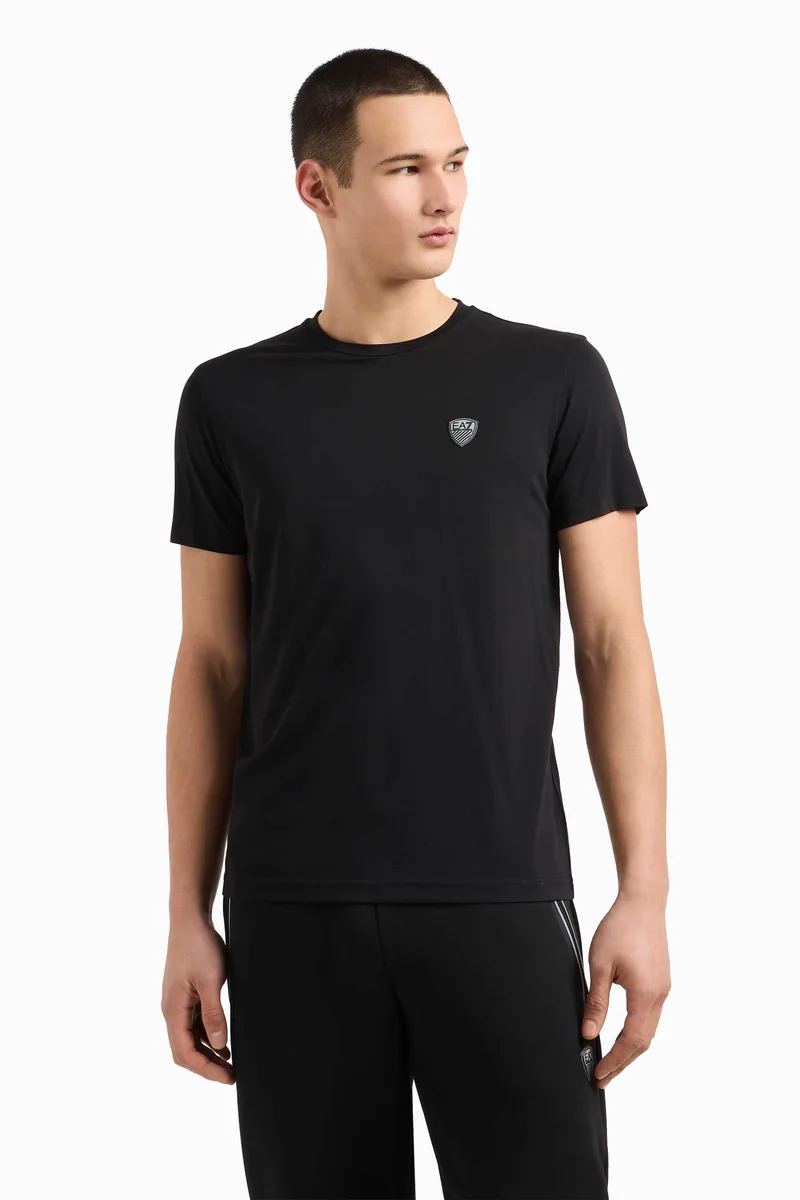 EA7 ανδρικό T-shirt με logo patch Slim Fit - 8NPT16PJRGZ Μαύρο