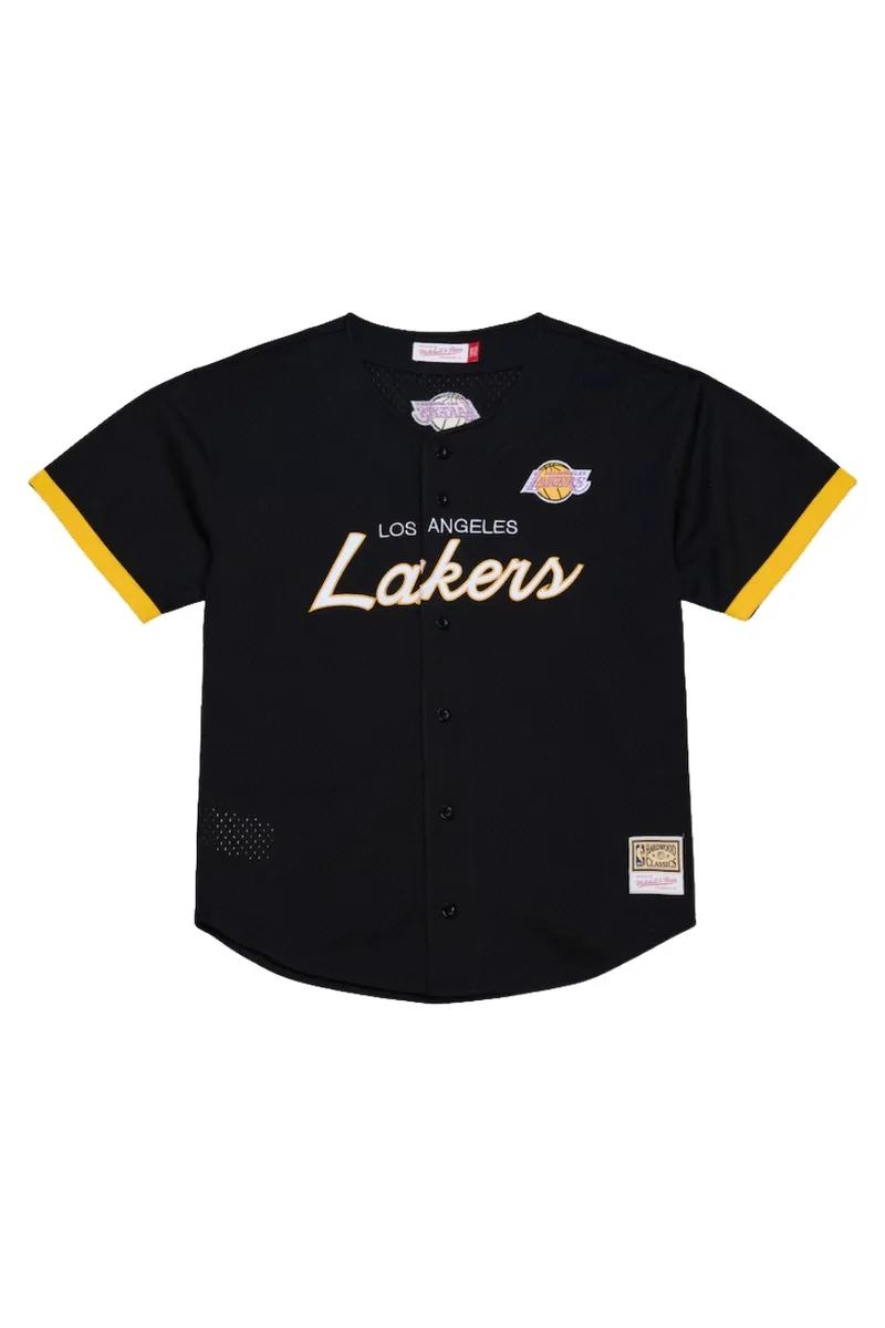Mitchell & Ness Los Angeles Lakers Mesh Button Front Πουκάμισο - Μαύρο-TP16323-LALBLCK-BLACK