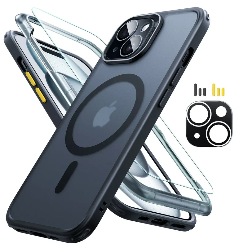 Full Protection Pro Set ESR Classic HaloLock MagSafe Frosted Black iPhone 15