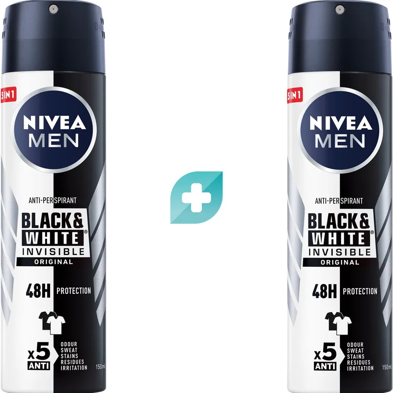 Σετ Nivea Men Black & White Invisible Original Anti-Perspirant Deodorant Spray Ανδρικό Αποσμητικό Spray 48ωρης Προστασίας, Κατά των Λευκών Σημαδιών 300ml (2x150ml)