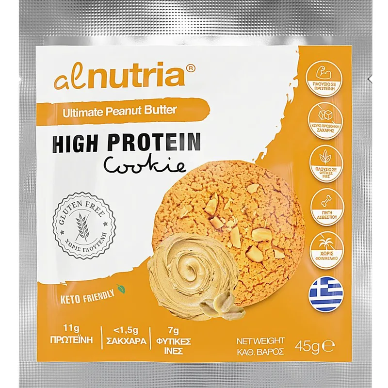 Alnutria High Protein Cookie Μπισκότο Πλούσιο σε Πρωτεΐνη & Ασβέστιο με Πλούσια Γεύση Φυστικοβούτυρο 45g 1 Τεμάχιο - Ultimate Peanut Butter