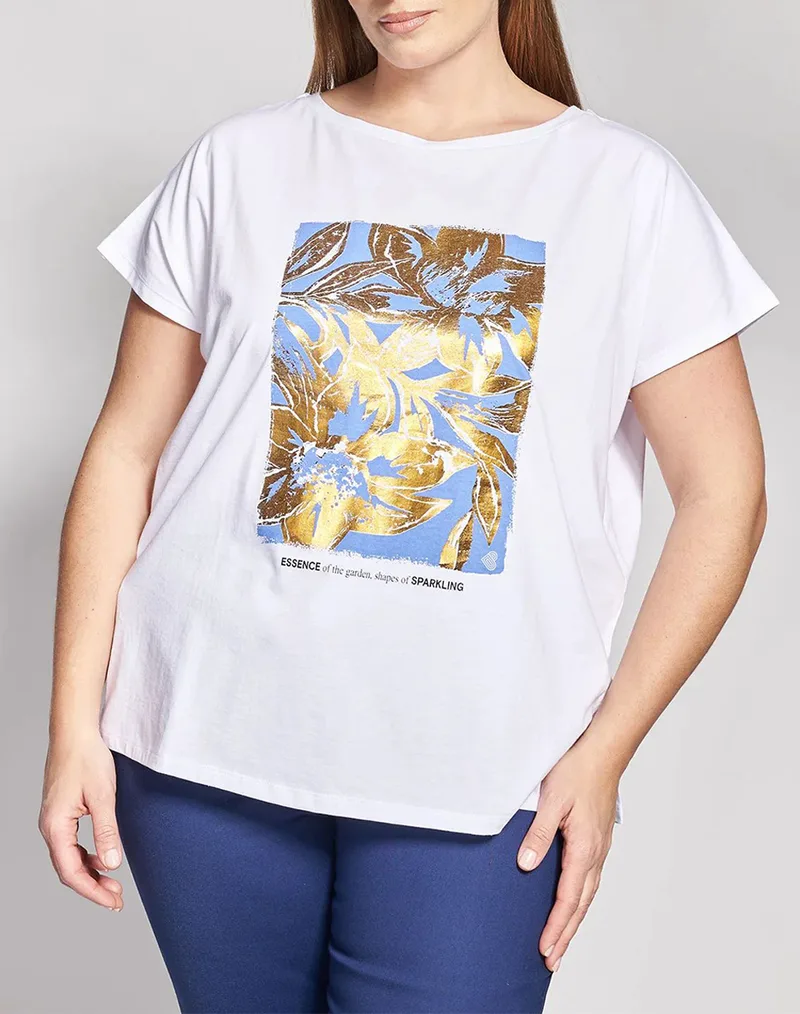 PARABITA Βαμβακερό t-shirt με foil floral τύπωμα 012610100568-001 White