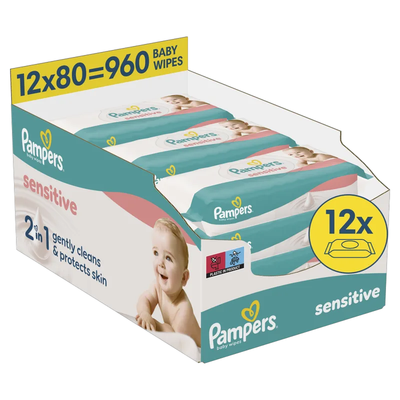 Μωρομάντηλα Pampers Sensitive 2-σε-1 XL Monthly Box 960τεμ (12x80τεμ)