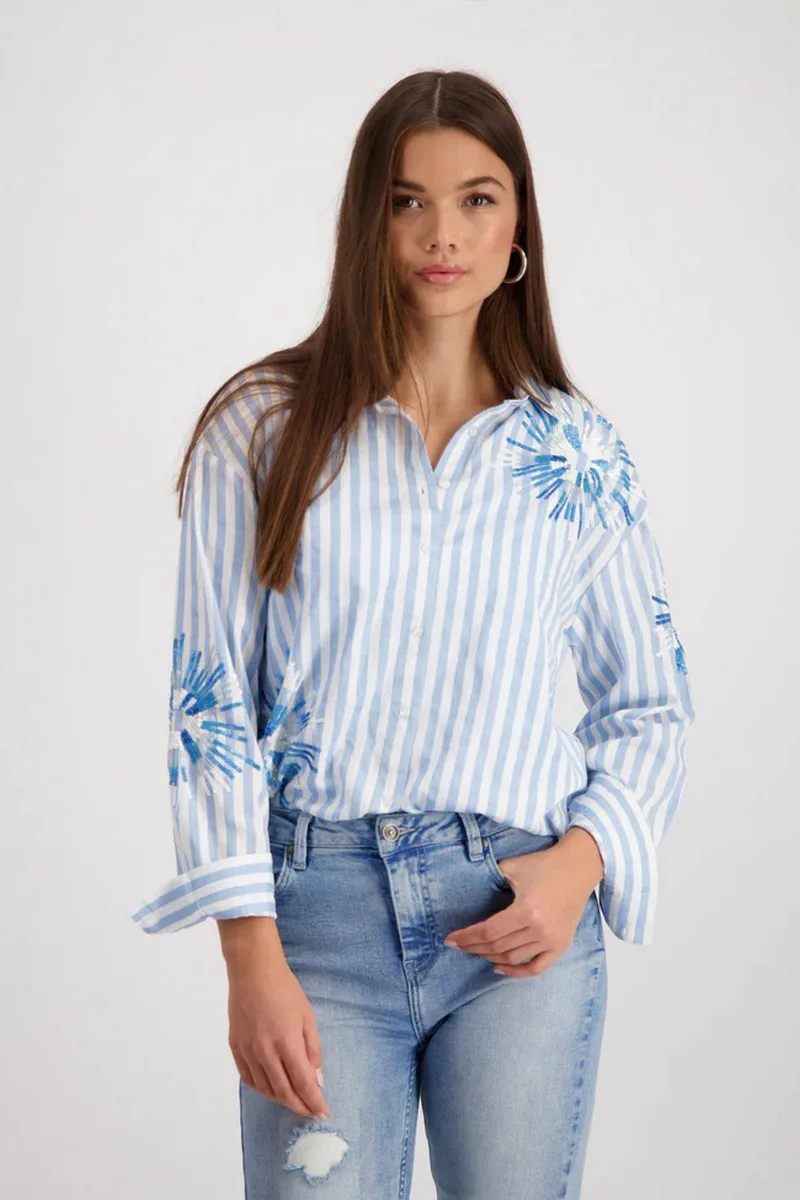 Monari Γυναικείο T-Shirt Regular Fit Με Monaco Print Και Στρας Βαμβακερό