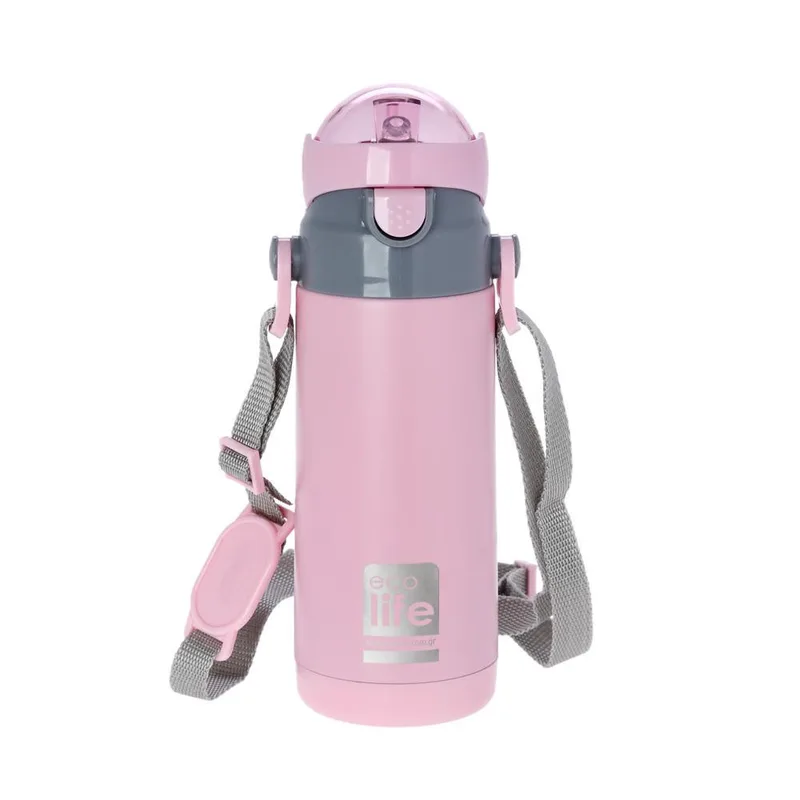 Ecolife Παγούρι Θερμός Ανοξείδωτο Με Καλαμάκι 400ml Ροζ
