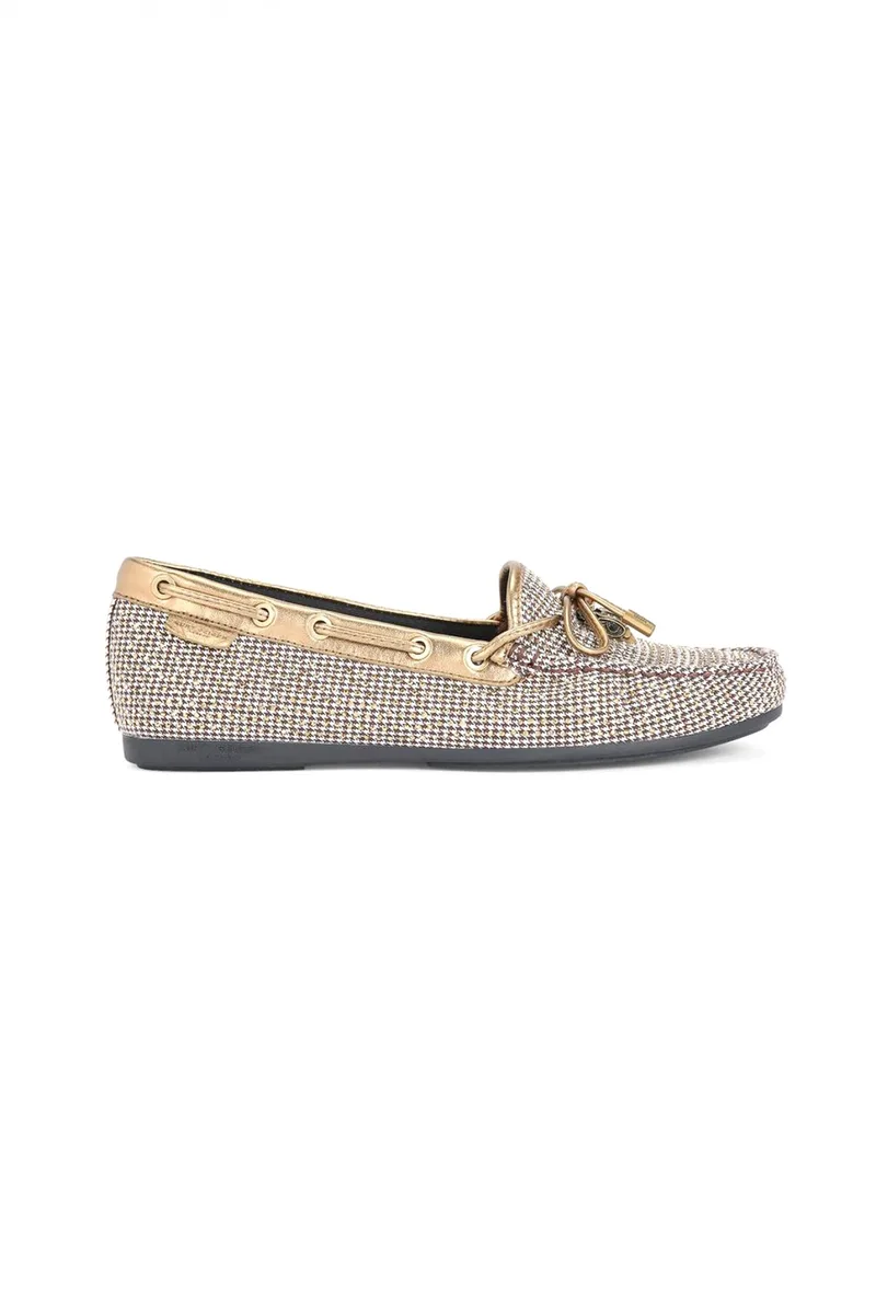 KURT GEIGER ΠΑΠΟΥΤΣΙΑ ΜΟΚΑΣΙΝΙΑ ΕAGLE MOCCASIN METAΛΛΙΚΑ ΣΤΡΑΣ LOGO MΠΕΖ/ΧΡΥΣΟ