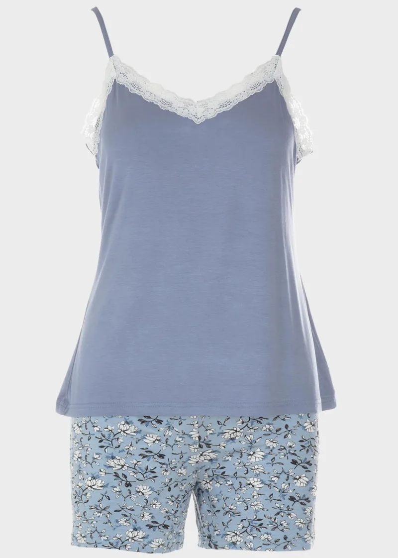 Γυναικείο baby doll λεπτομέρειες δαντέλας all print σόρτς.Homewear Collection ΓΚΡΙ