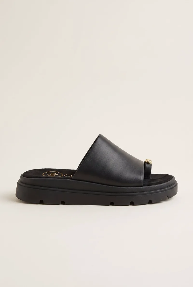 TFP Flatform Toe Ring Sandals - 4503 - Μαύρο Σουέτ