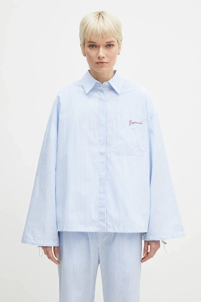 Βαμβακερό πουκάμισο Fiorucci Striped Embroidered Drawstring Shirt