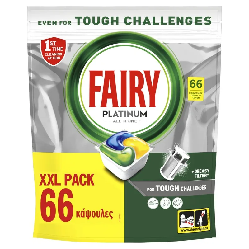 Fairy Platinum All In One Κάψουλες Πλυντηρίου Πιάτων Λεμόνι 66τεμ