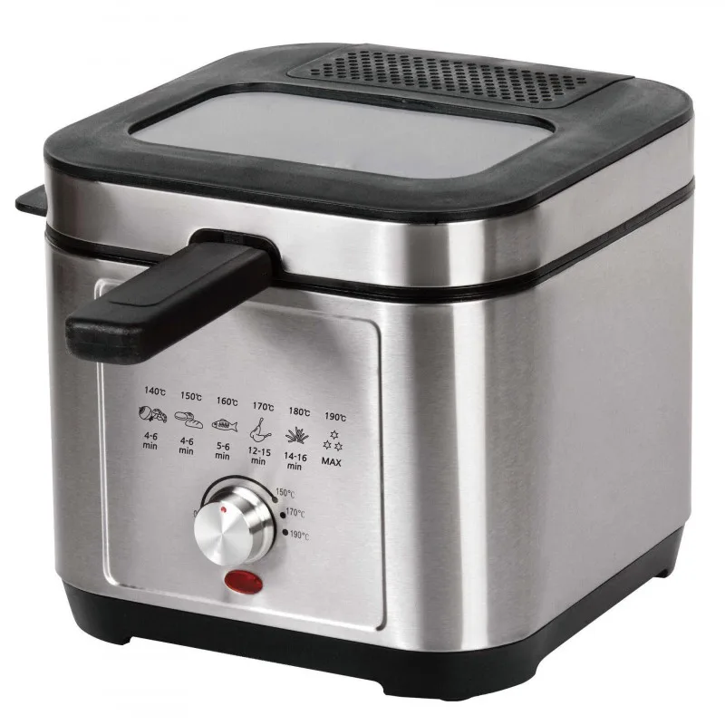Φριτέζα Elite EDF-1102, 1200W, 2,5 l, 150-190C, παράθυρο παρατήρησης, φίλτρο οσμών, Inox/μαύρο