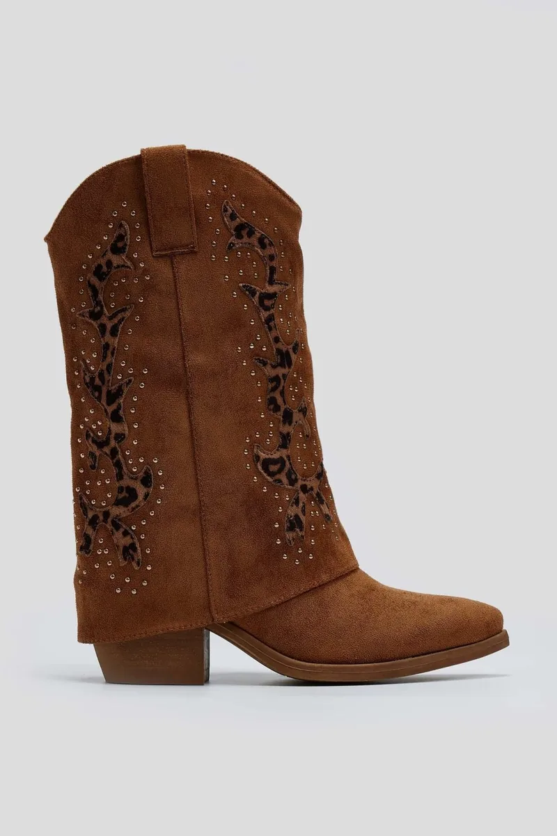 ERYNN Suede Pointed Studded Gaiter Boots - RXJ-281 - Camel