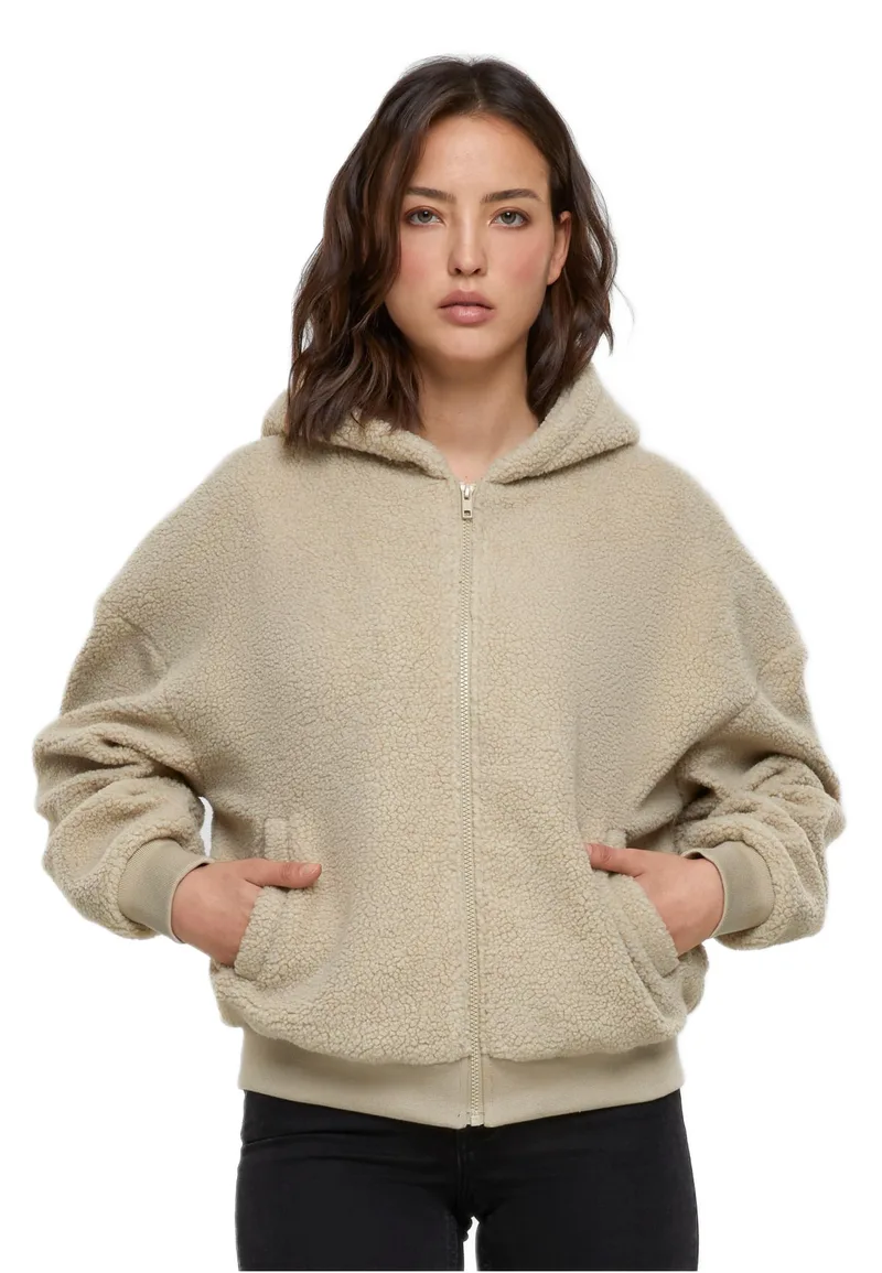 Ladies Oversized Sherpa Zip Hoody Urban Classics TB6133-04732 wetsand