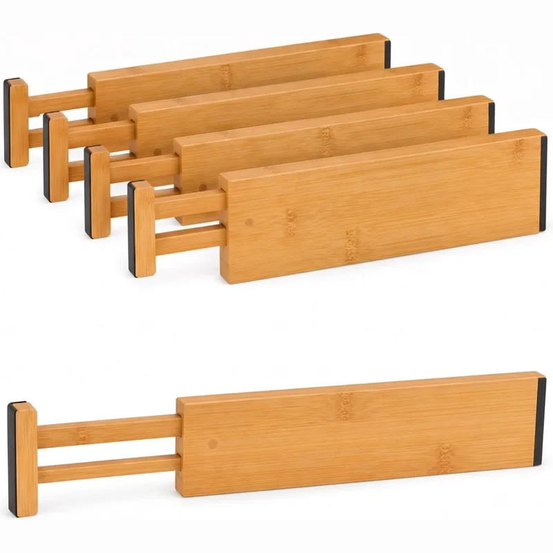 Διαχωριστικά Συρταριών Relaxdays Bamboo Drawer Dividers Ρυθμιζόμενα 43.5–56.5cm από Μπαμπού 4 Τεμάχια - Natural / Black (10053705)