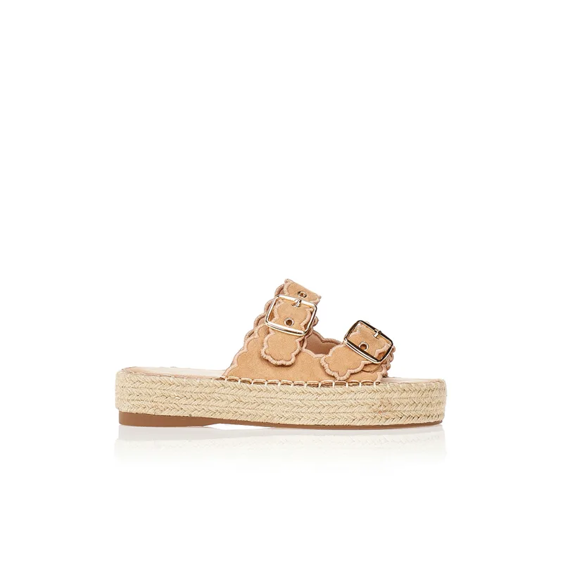 Εσπαντρίγιες flatforms κάμελ σουέτ με αγκράφες ΚΑΜΕΛ